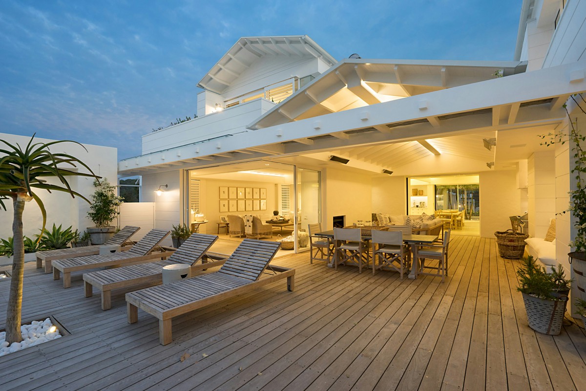 Timber deck with alfresco dining at an Avoca Beach home